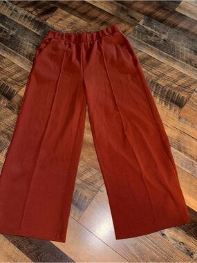 LOFT Wide-Leg Cropped Pull-On Pants in Rust Brown